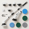 Lustra spin scrubber full kit with nine interchangeable heads and extension pole